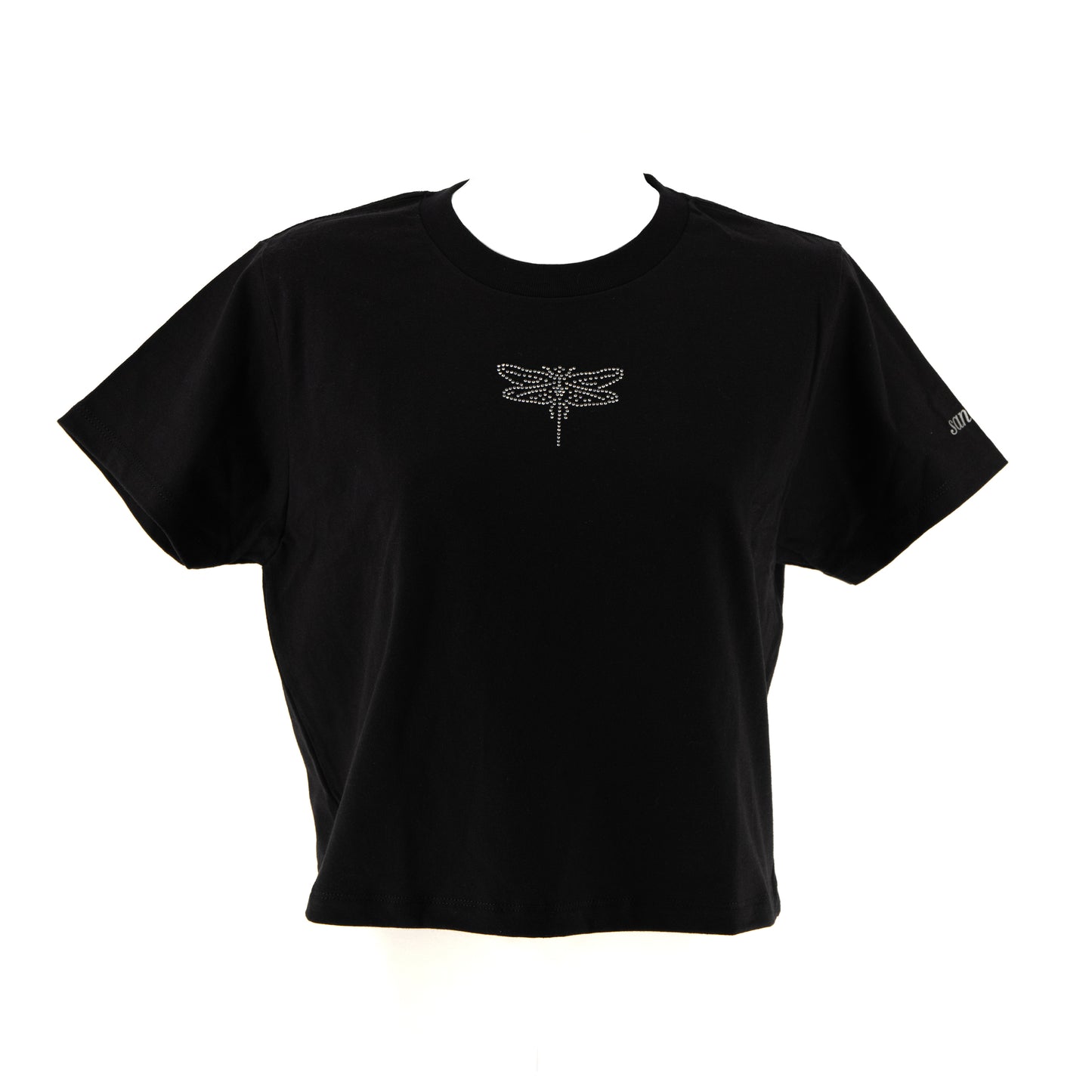 Czarna koszulka crop kids z cyrkoniową ważką