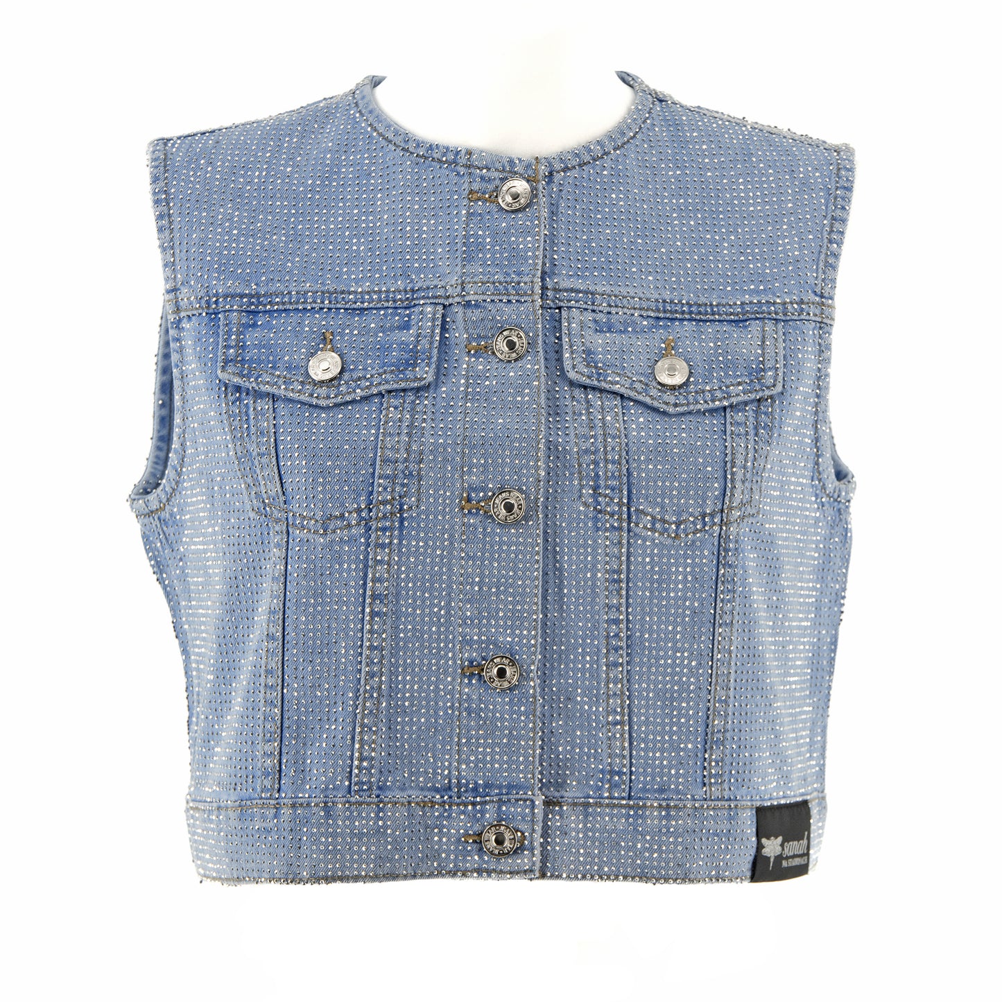Kamizelka ozdabiana cyrkoniami – niebieski jeans