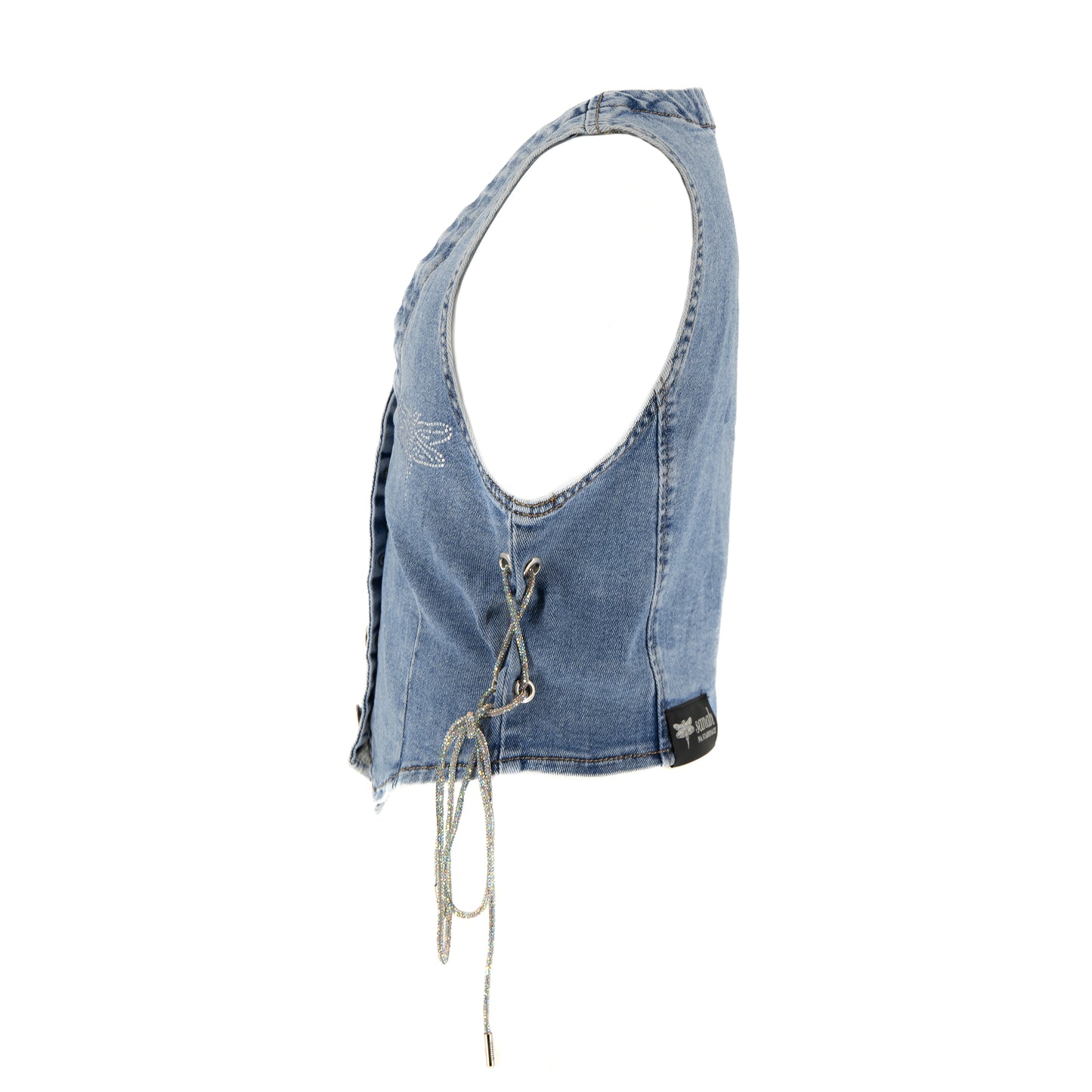 Kamizelka ozdobiona cyrkoniami - niebieski jeans