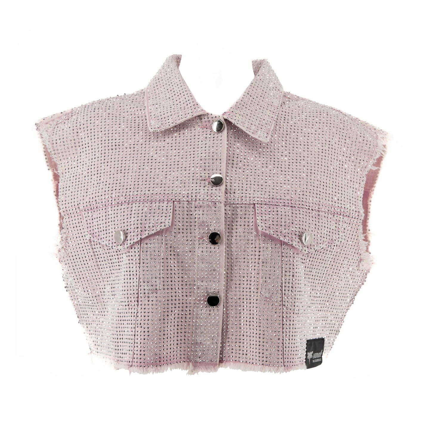 Kamizelka oversize ozdabiana cyrkoniami – różowy jeans