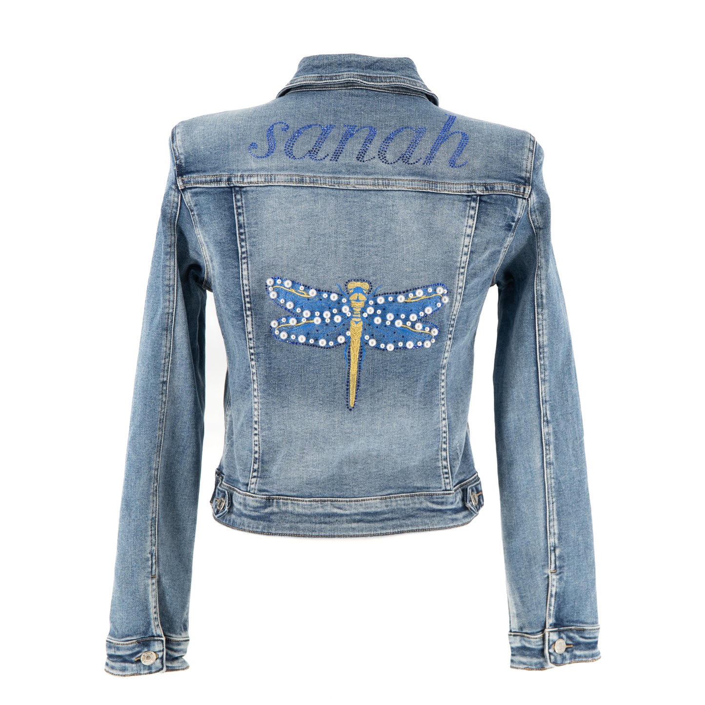 Damska/kids kurtka z haftowaną ważką bogato ozdobioną – niebieski jeans