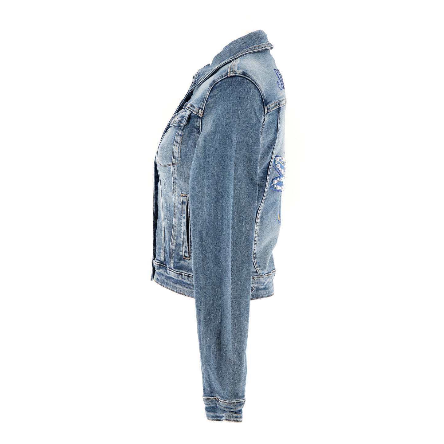 Damska/kids kurtka z haftowaną ważką bogato ozdobioną – niebieski jeans