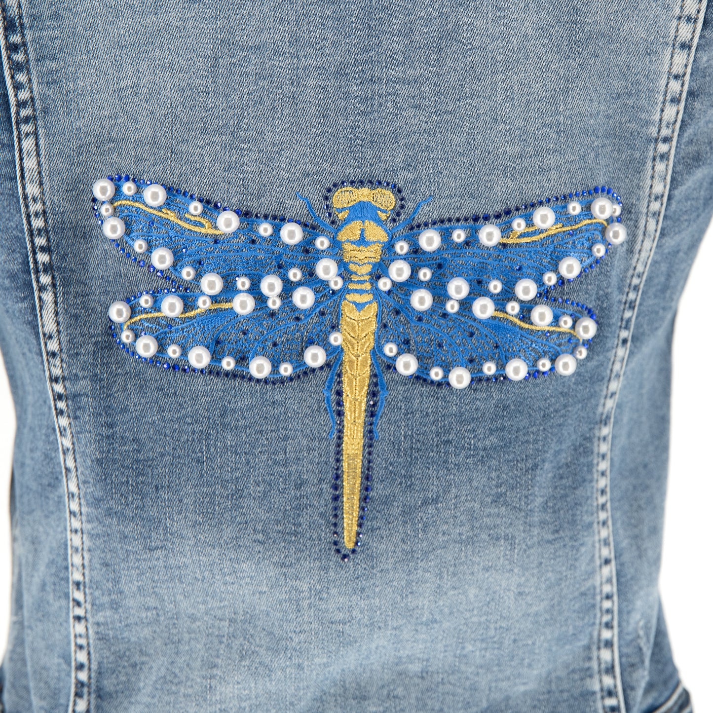 Damska/kids kurtka z haftowaną ważką bogato ozdobioną – niebieski jeans