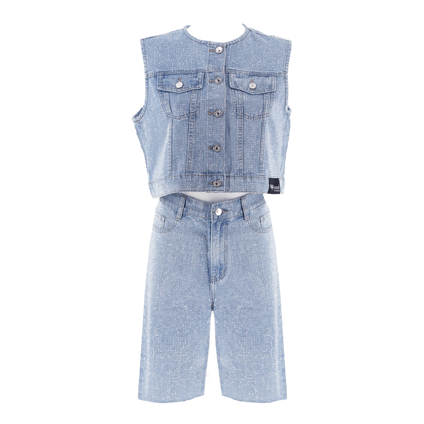 Kamizelka ozdabiana cyrkoniami – niebieski jeans