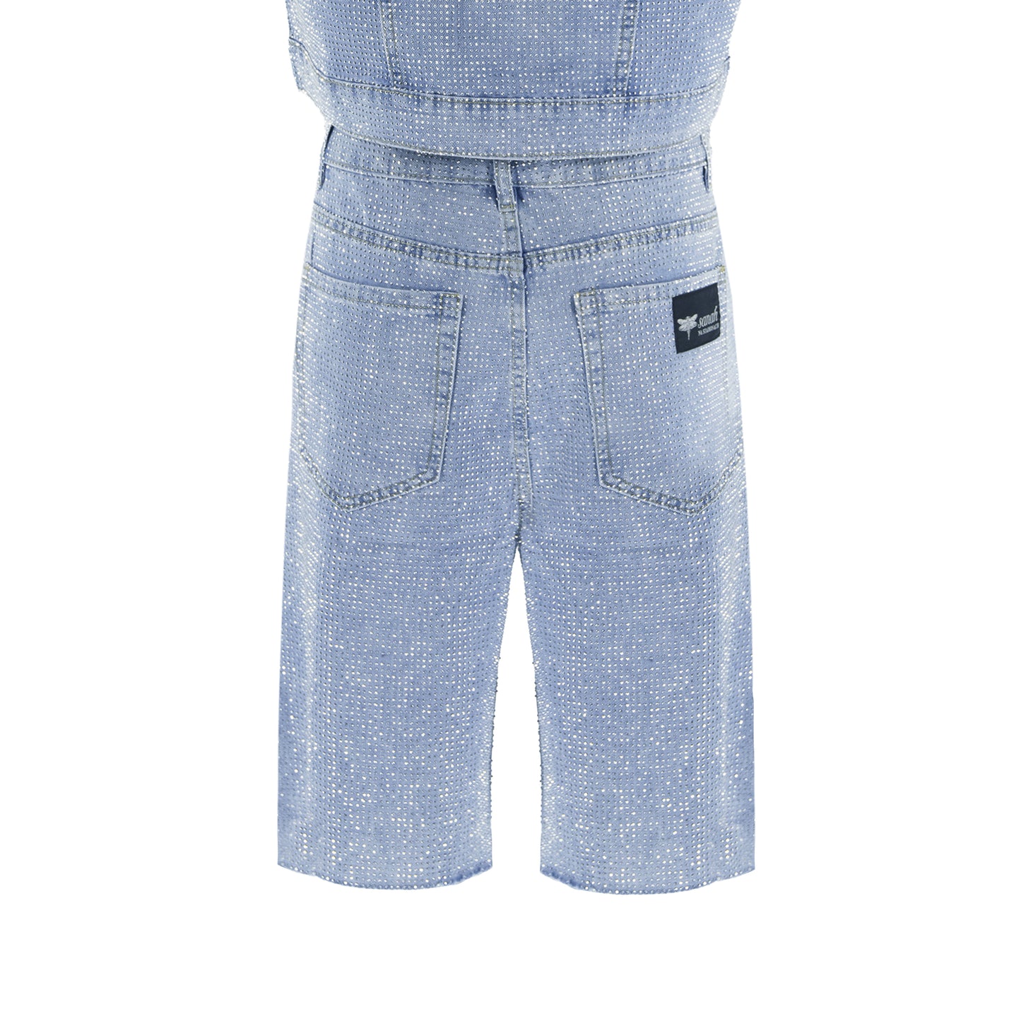 Spodenki ozdabiane cyrkoniami – niebieski jeans