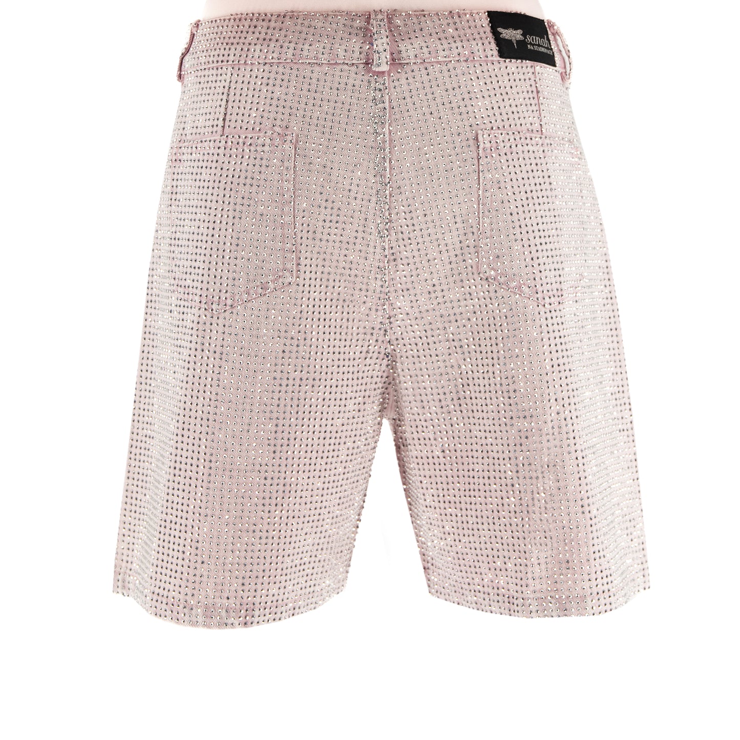 Spodenki ozdabiane cyrkoniami – różowy jeans