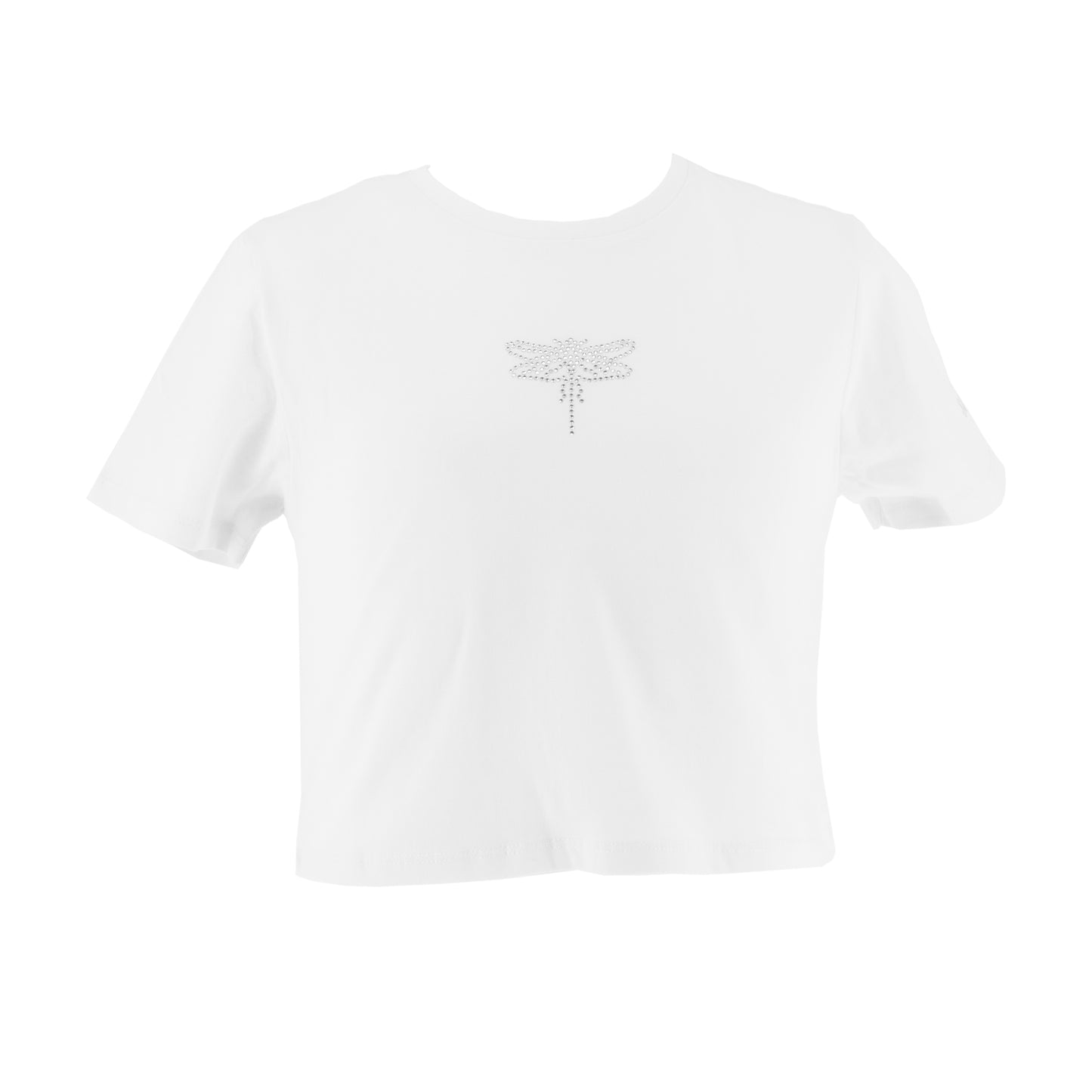 Biała koszulka crop kids z cyrkoniową ważką