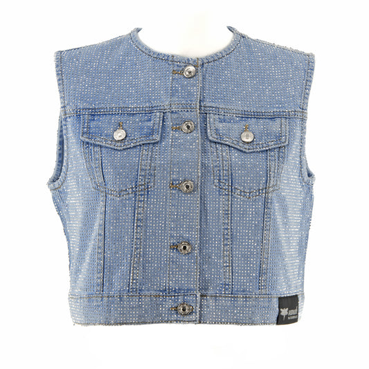 Kamizelka ozdabiana cyrkoniami – niebieski jeans