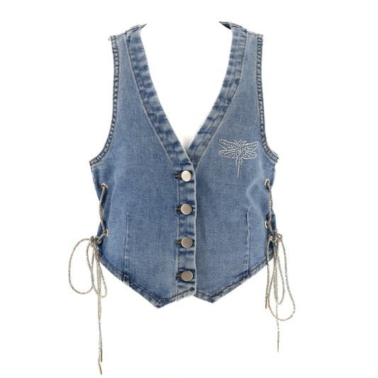 Kamizelka ozdobiona cyrkoniami - niebieski jeans