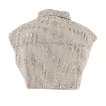 Kamizelka ozdabiana cyrkoniami oversize – beżowy jeans