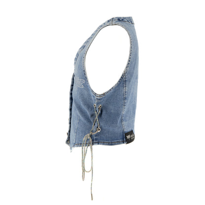 Kamizelka ozdobiona cyrkoniami - niebieski jeans