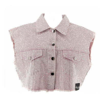 Kamizelka oversize ozdabiana cyrkoniami – różowy jeans