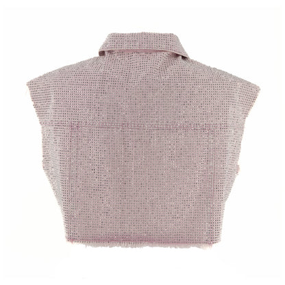 Kamizelka oversize ozdabiana cyrkoniami – różowy jeans