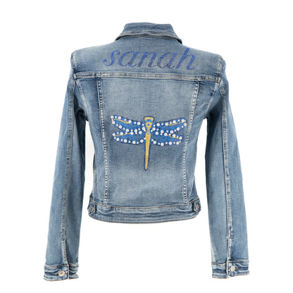 Damska/kids kurtka z haftowaną ważką bogato ozdobioną – niebieski jeans