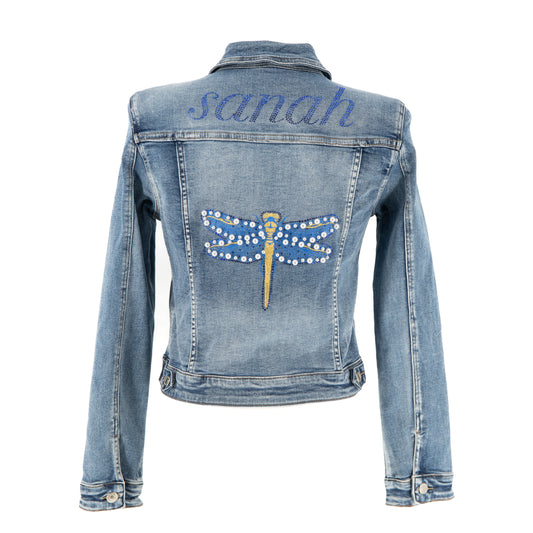 Damska/kids kurtka z haftowaną ważką bogato ozdobioną – niebieski jeans