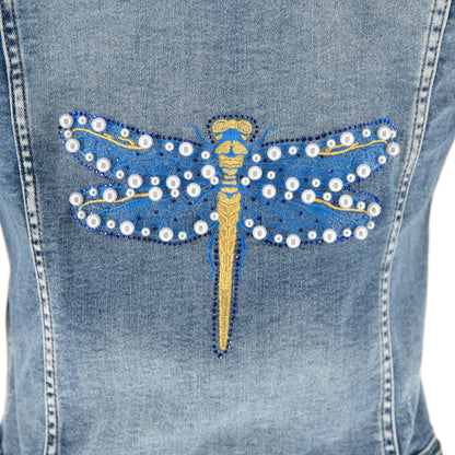 Damska/kids kurtka z haftowaną ważką bogato ozdobioną – niebieski jeans