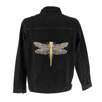Kurtka unisex z haftowaną ważką – czarny jeans