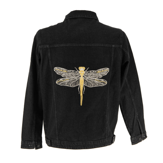 Kurtka unisex z haftowaną ważką – czarny jeans