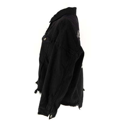 Damska kurtka oversize z haftowaną ważką bogato ozdobioną – czarny jeans