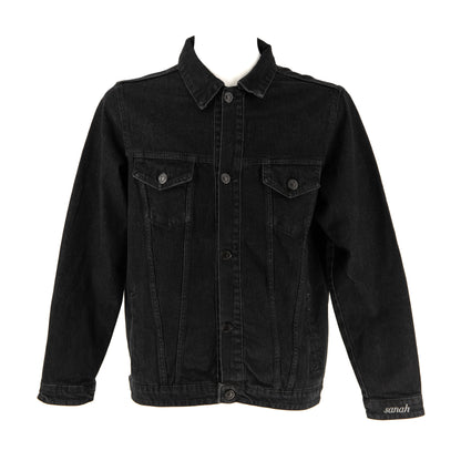 Damska kurtka oversize z haftowaną ważką bogato ozdobioną – czarny jeans