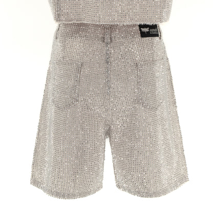 Spodenki ozdabiane cyrkoniami – beżowy jeans