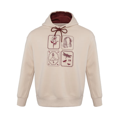 Beżowa bluza onesize z haftowanymi "sanahowymi" znaczkami