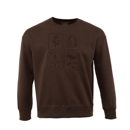 Czekoladowa bluza onesize bez kaptura z haftowanymi "sanahowymi" znaczkami