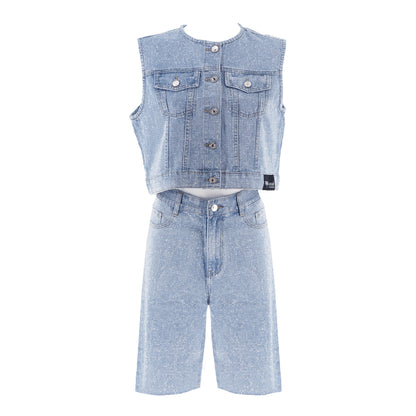 Kamizelka ozdabiana cyrkoniami – niebieski jeans