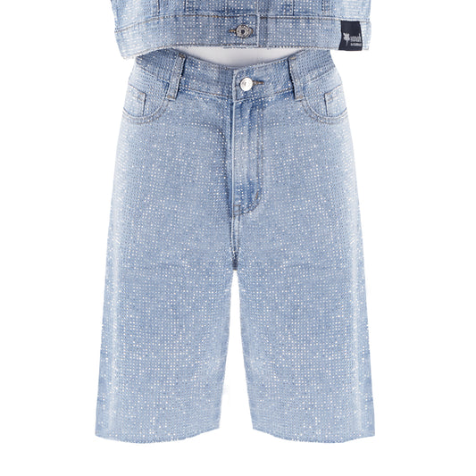 Spodenki ozdabiane cyrkoniami – niebieski jeans