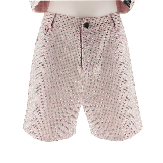 Spodenki ozdabiane cyrkoniami – różowy jeans